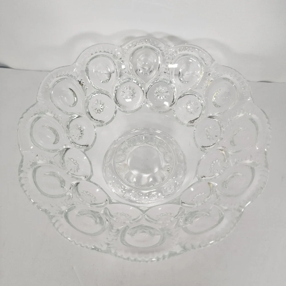 Vintage L.E. Smith Moon And Stars Clear Glass Pedestal Bowl Scalloped Edge 7